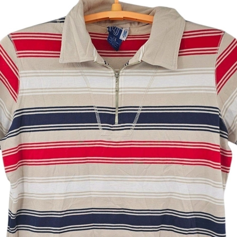 VTG Venezia Jeans 1/4 Zip Striped Polo Shirt Women's 14/16 Y2K Coastal Red Blue